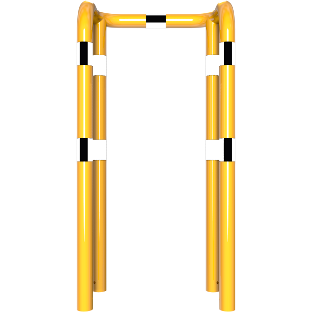 Anti-nudge hoop | double hoop | steel tube  76 mm | yellow / black | total width: 750 mm | height above ground: 1150 mm | for casting in concrete